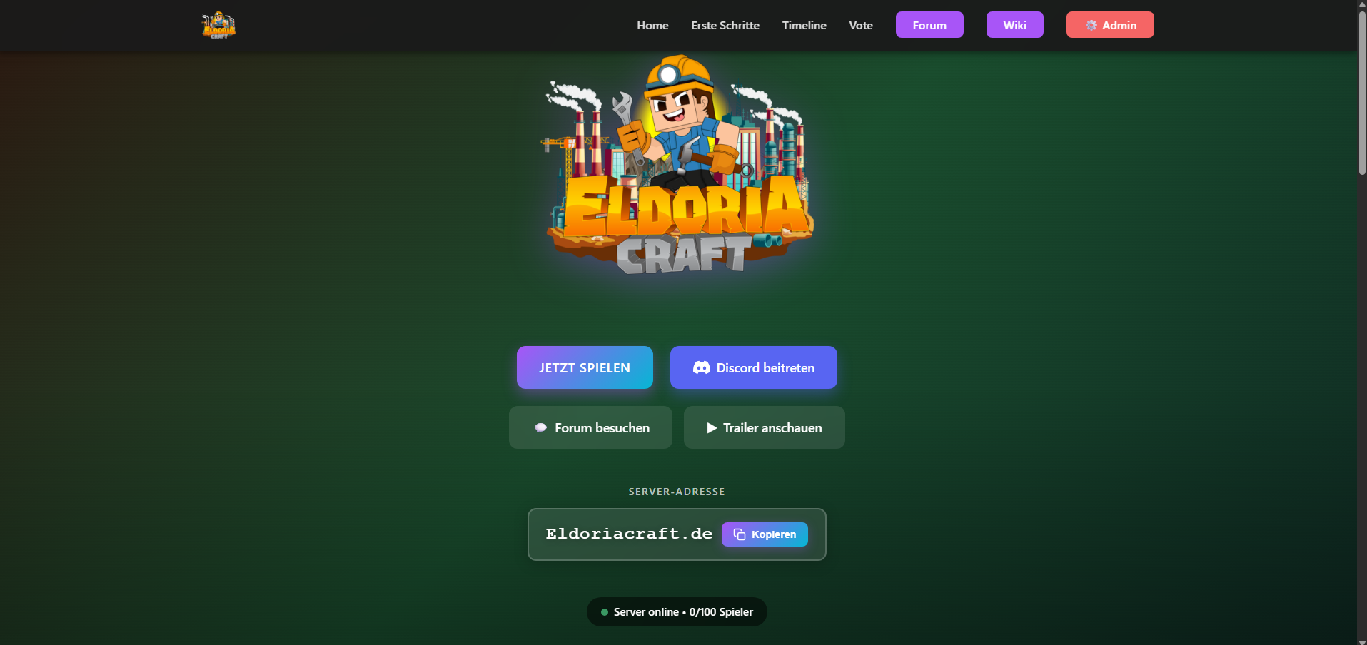 Webpräsenz für Minecraft Server